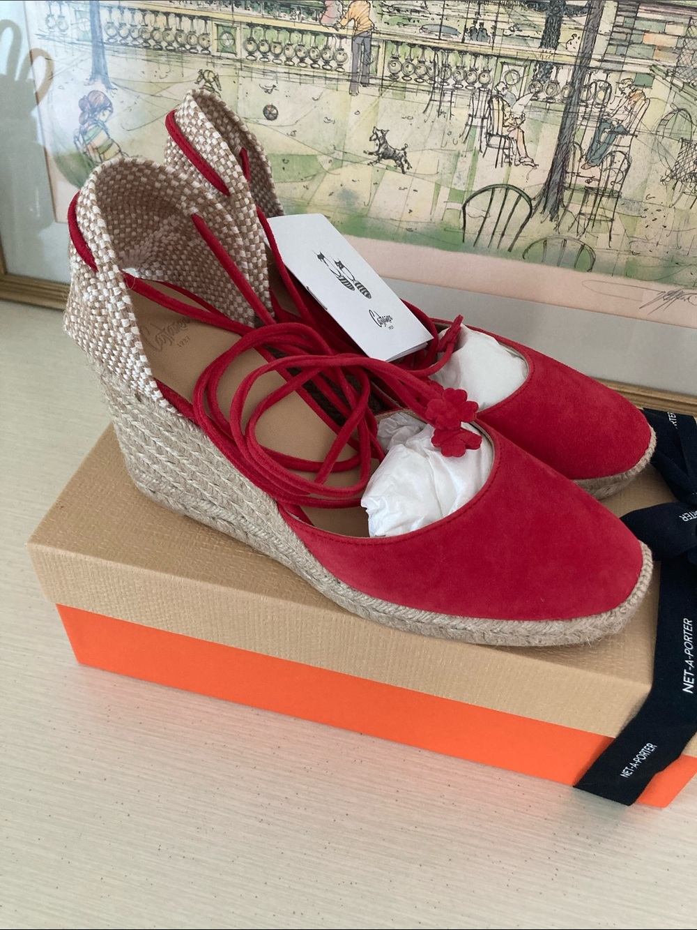 Castañer Carina 80 Red Suede Wedge Espadrilles